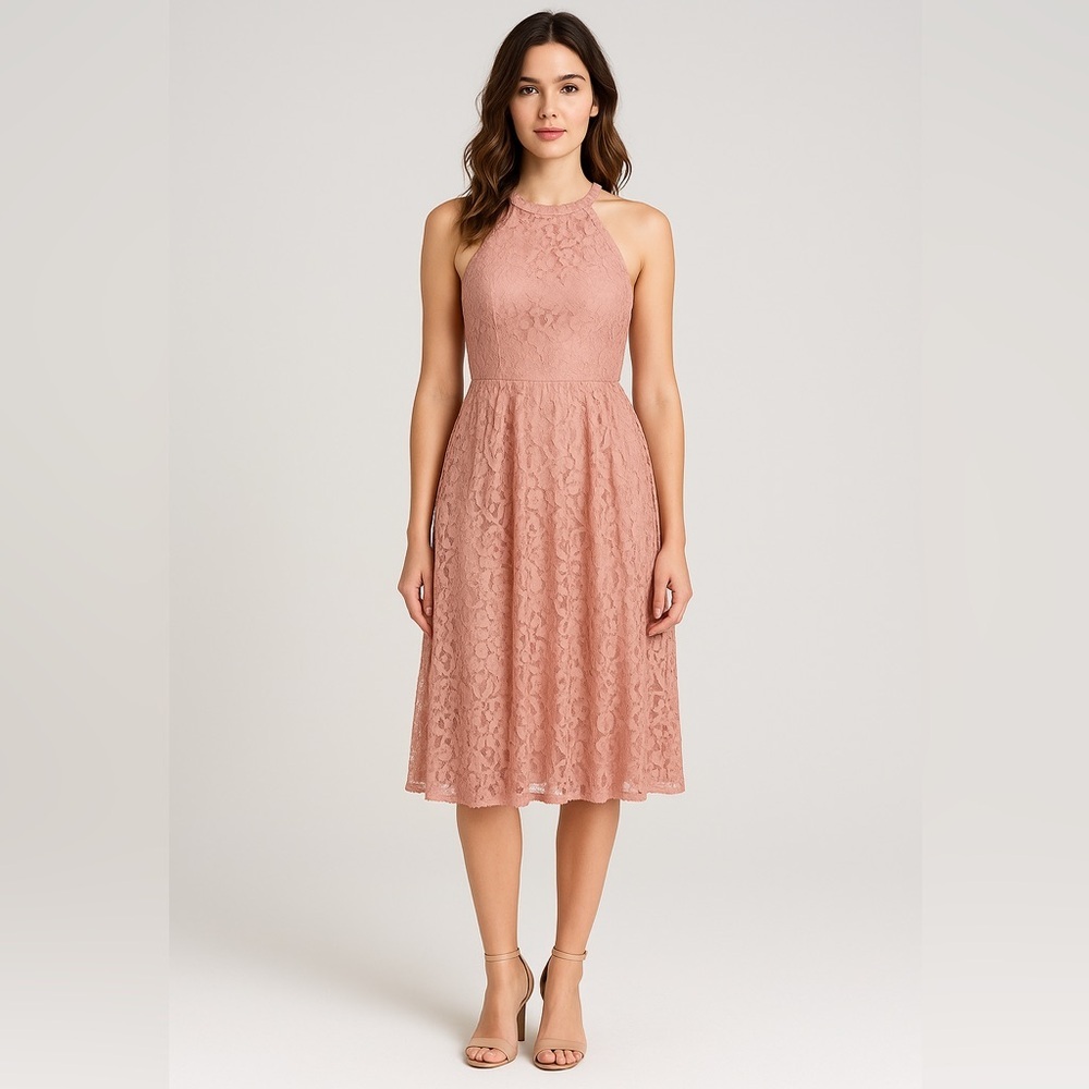 NEW Reserved halter neckline lace midi dress, UK size 6